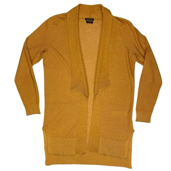 Massimo Dutti Open Knit Cardigan Womens M Gold Brown Lightweight Preppy Sweater - Picture 1 of 15